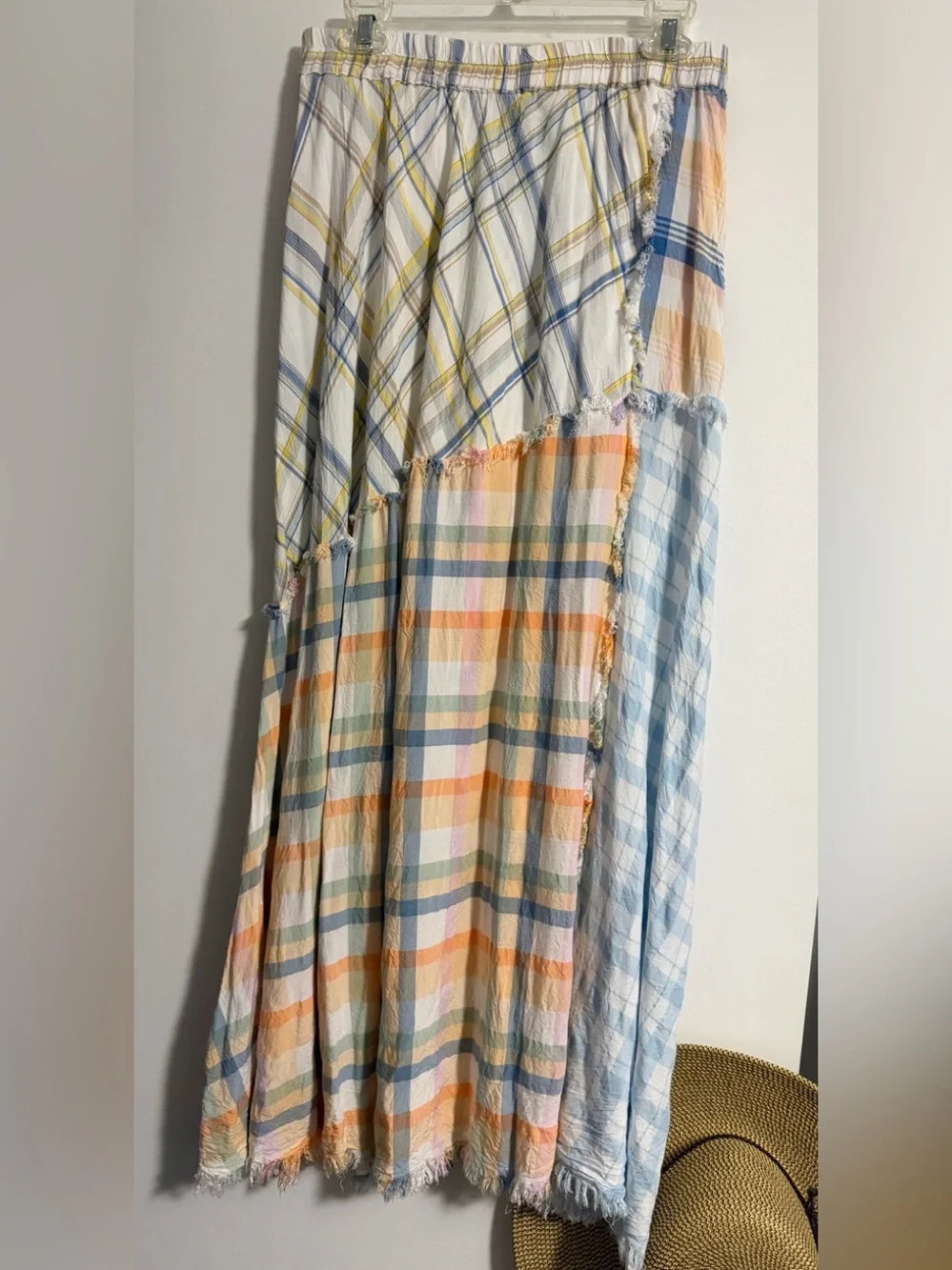 Cato L Plaid Asymmetric Patchwork Maxi Skirt Raw Edge Seams EUC - Picture 1 of 5
